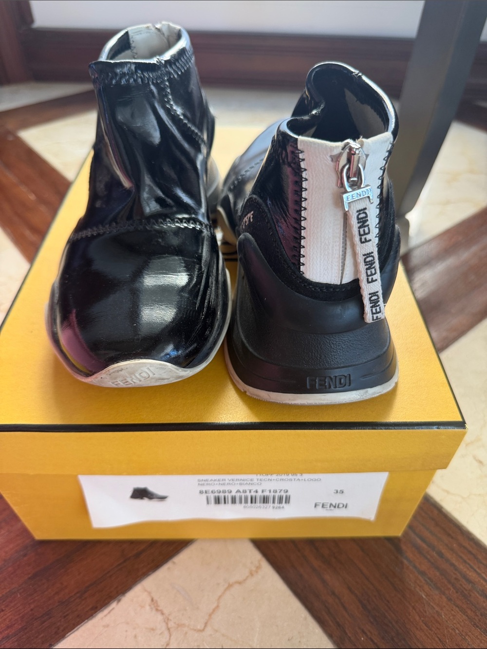 Fendi Women”s Patent Leather Zip-Back Sneakers
